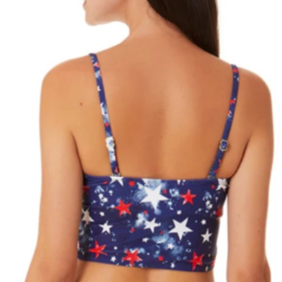 California Waves Splatter-Star‎ Long-Line Bandeau Bikini Swim Top Blue - Picture 4 of 12